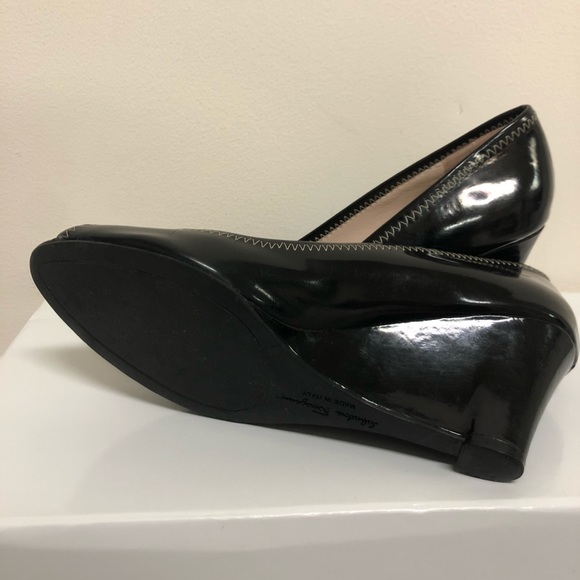 Salvatore Ferragamo Black Patent Open Toe Wedges - Picture 4 of 4
